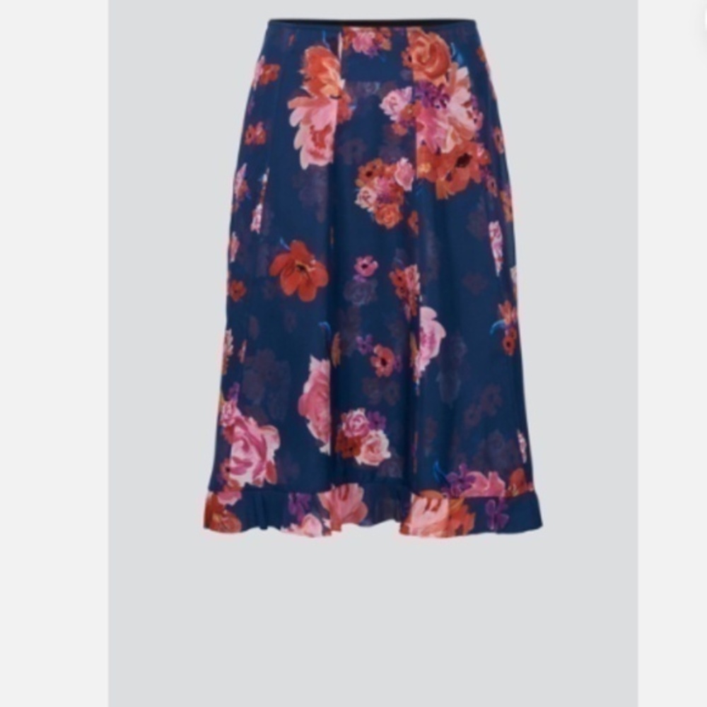 Dorothee Schumacher Navy Blue Pink Silk Chiffon A-Line Skirt Nwt 4